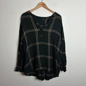 Jane & Delancey Black Check Textured Long Dolman Sleeve Shirt Top 1X Plus